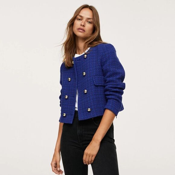 Mango Cropped Tweed Blazer New - Picture 7 of 10